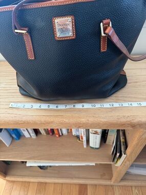 Dooney & Bourke Black Pebbled Leather Tote with Brown Trim